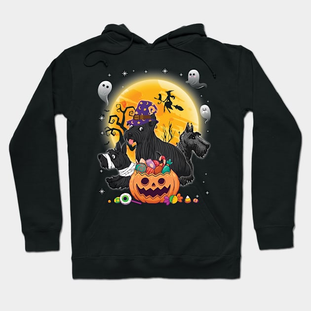 Scottish Terrier Dog Mummy Witch Moon Ghosts Happy Halloween Thanksgiving Merry Christmas Day Hoodie by joandraelliot